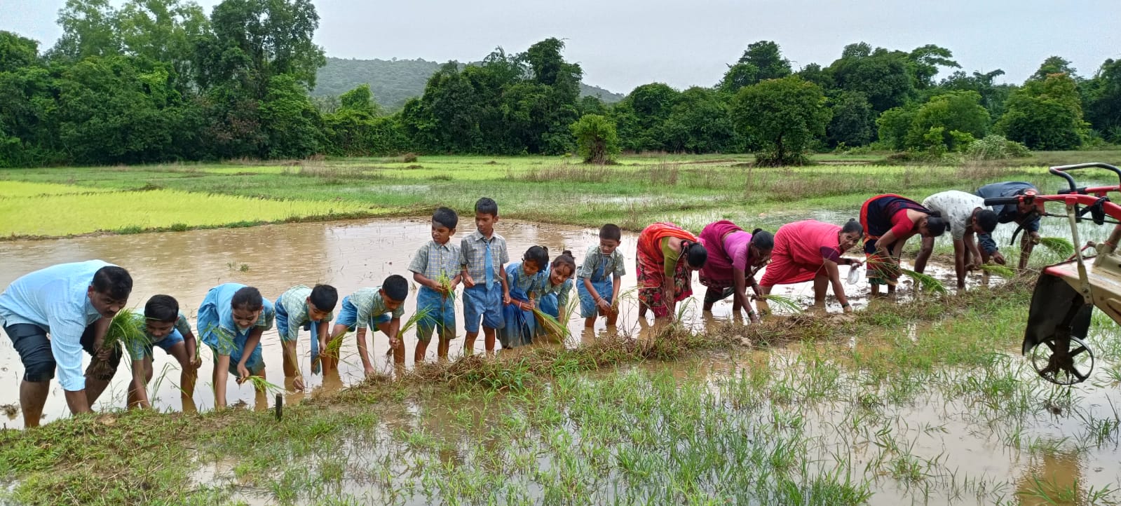 <em>एक दिवस "बांधावरची शाळा" - चिंदर पालकरवाडी शाळेचा उपक्रम.</em>
