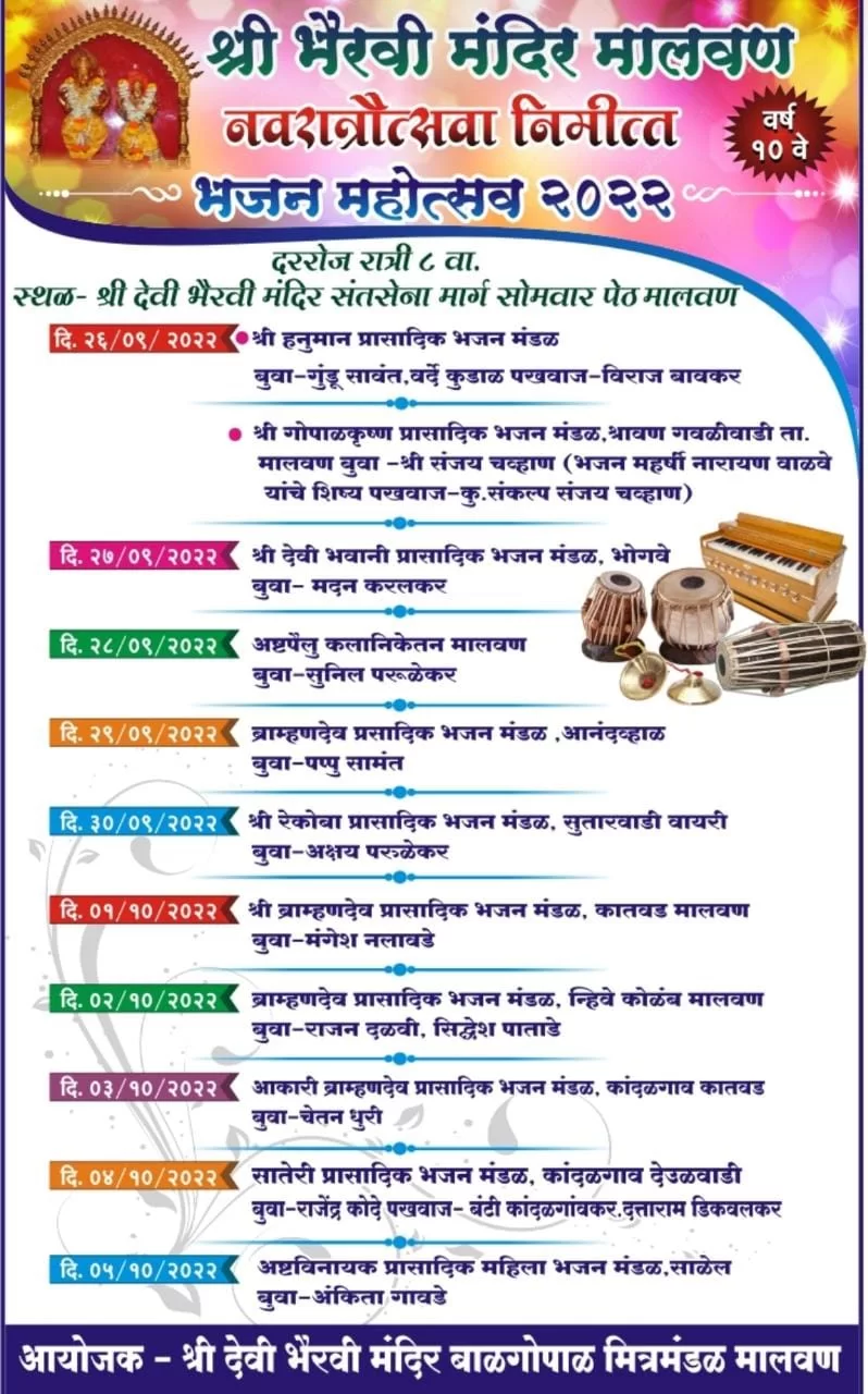 मालवण बाजारपेठेतील श्री देवी भैरवी मंदिरात २६ सप्टेंबर पासून भजन महोत्सवाचे आयोजन..!
