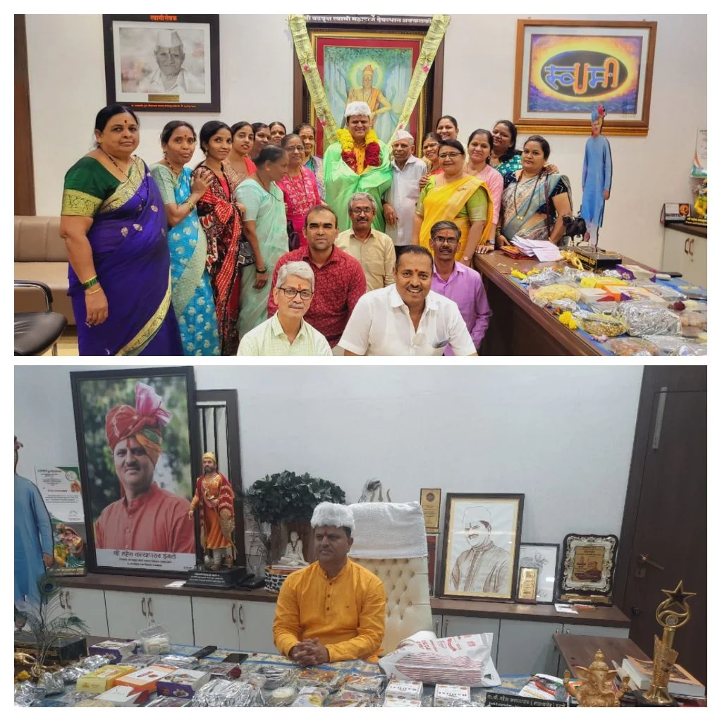 स्वामीभक्त चंद्रकांत ठाकूर मामा परिवारा कडून महेश इंगळेंचे औक्षण ; ५० व्या वाढदिवसा निमित्त ५१ प्रकारच्या मिठाईंचही मेजवानी.