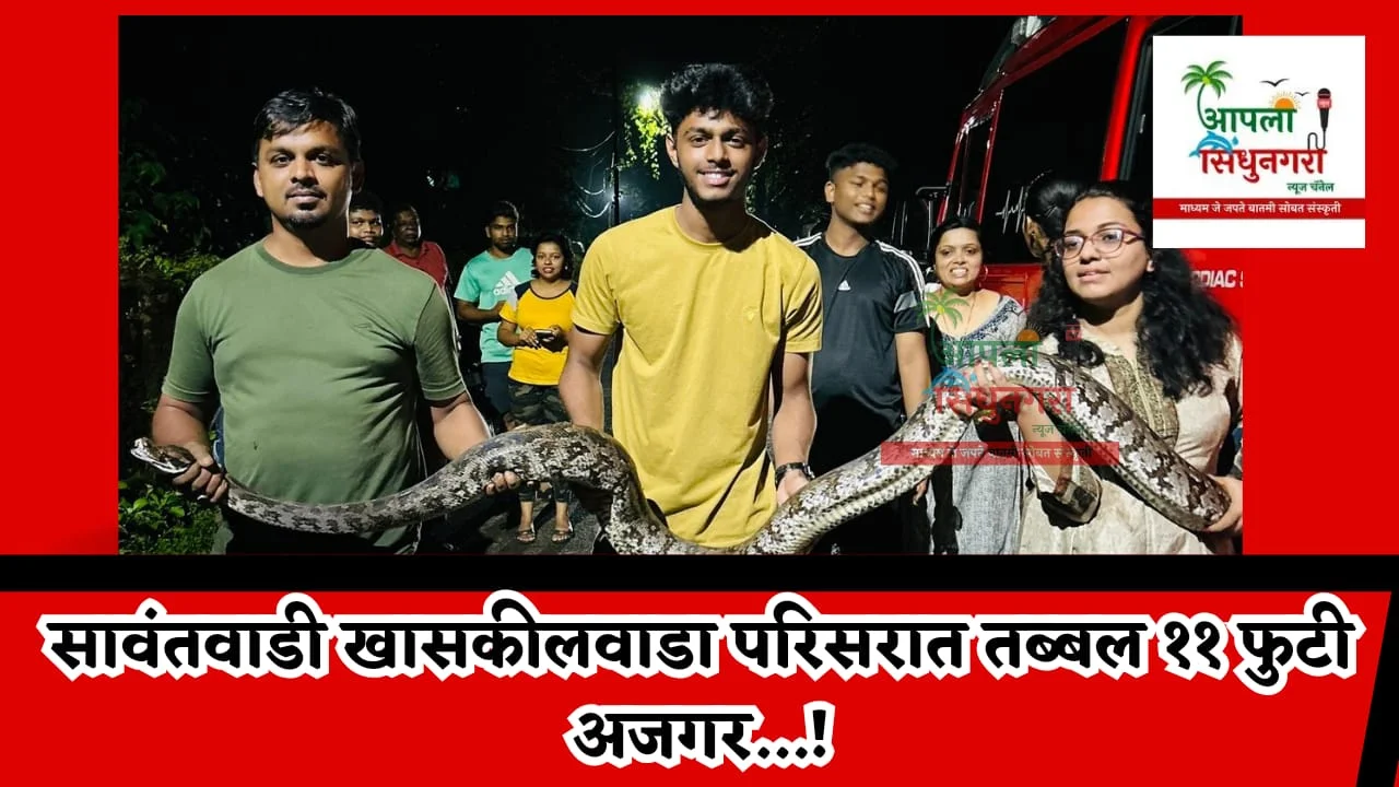 सावंतवाडी खासकीलवाडा परिसरात तब्बल ११ फुटी  अजगर…!