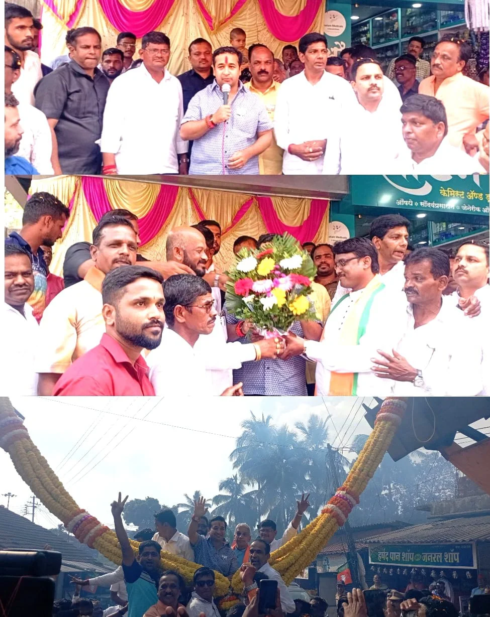 मत्स्योद्योग व बंदर विकास मंत्री नितेश राणे यांचे शिरगांव मध्ये जल्लोषात स्वागत.