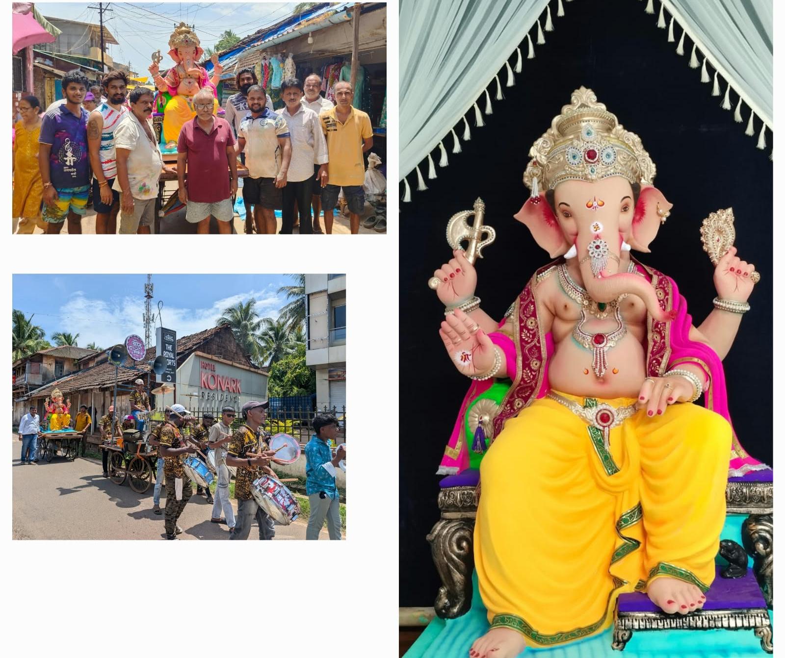 श्री गणेश मूर्तीचे पत्रकार अमित खोत परिवाराच्या निवासस्थानी सवाद्य मिरवणुकीने आगमन.